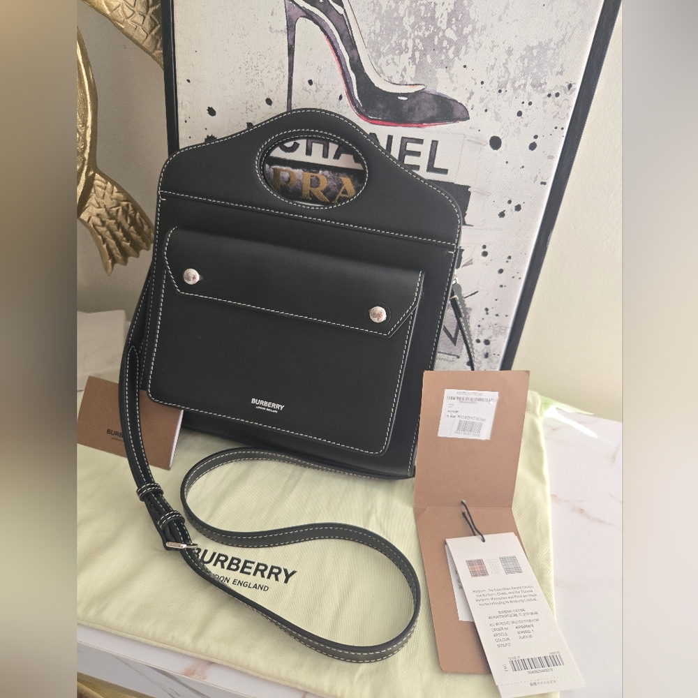 Burberry Pocket Mini Topstitched Bag With Strap EUC - Picture 13 of 16